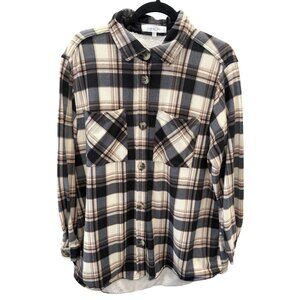 Eden & Olivia Shirt/Jacket  Womens Plaid Button-Up Fleece Lined 2X Black/Beige